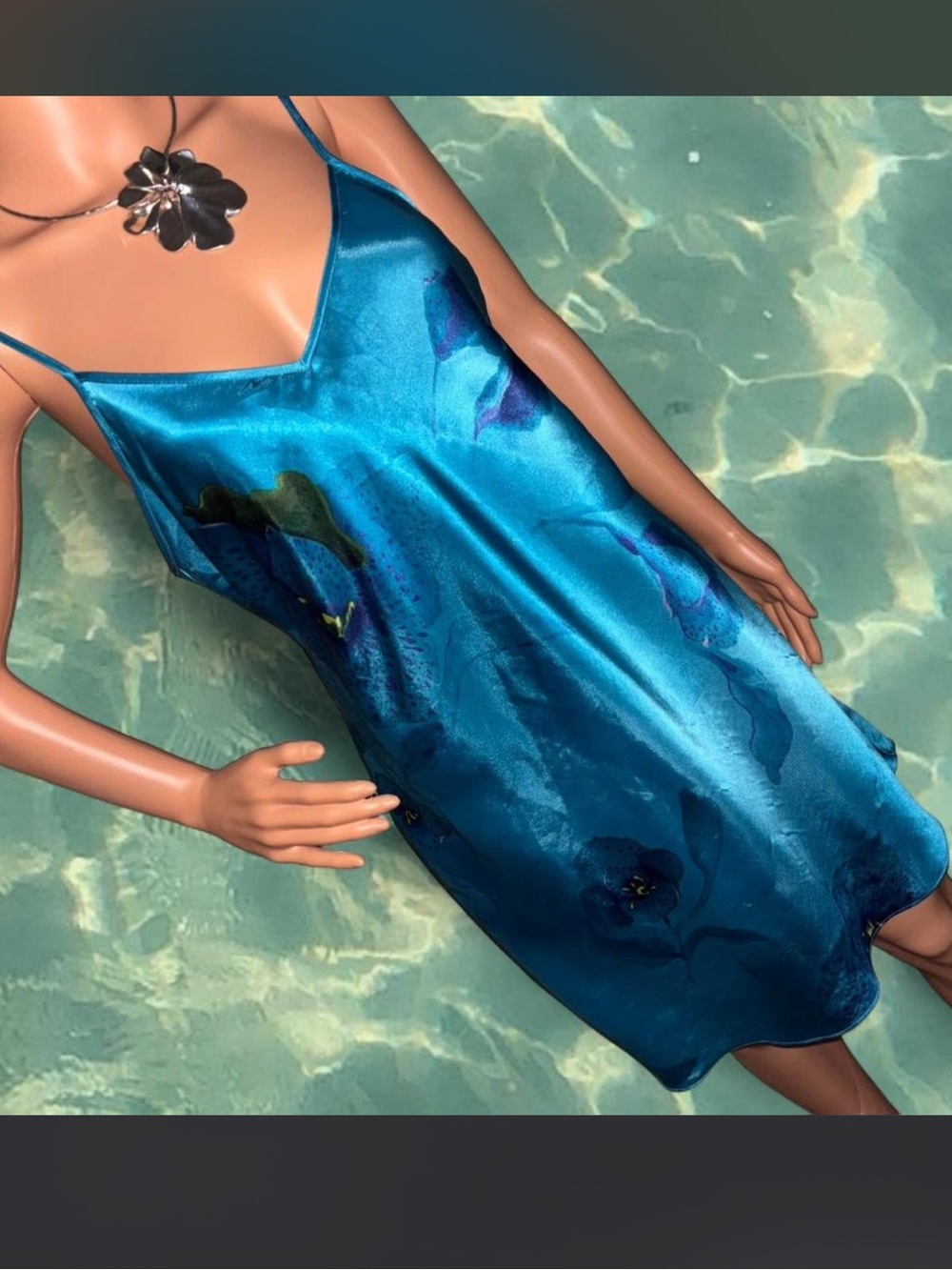 Blue Satin Orchid Slip Dress Sleepwear